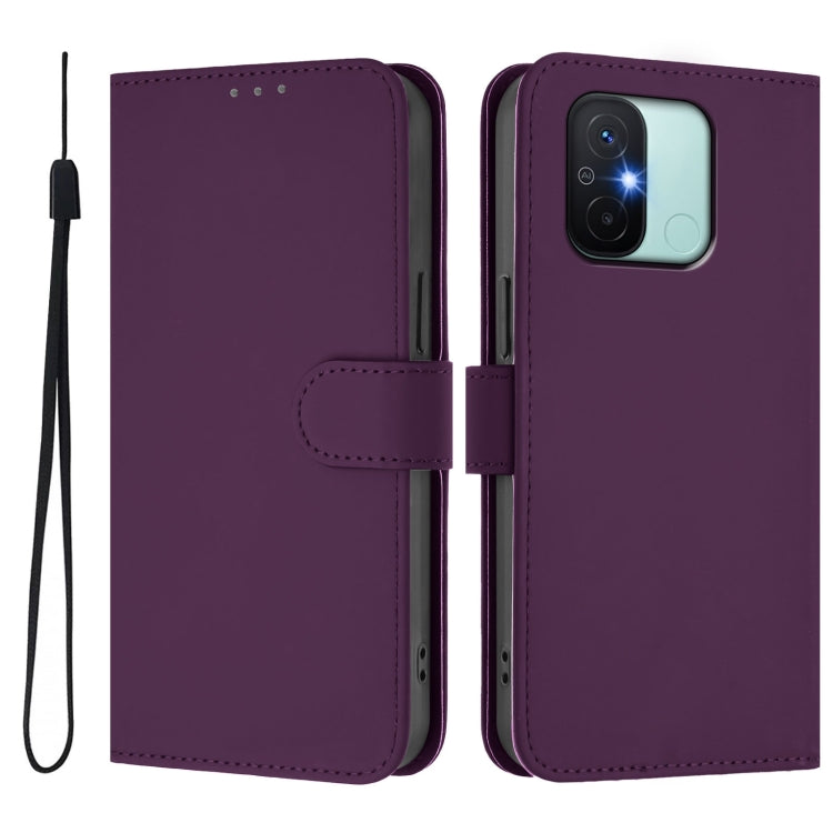 For Redmi 12C / 11A Skin Feel Solid Color Leather Phone Case with Lanyard