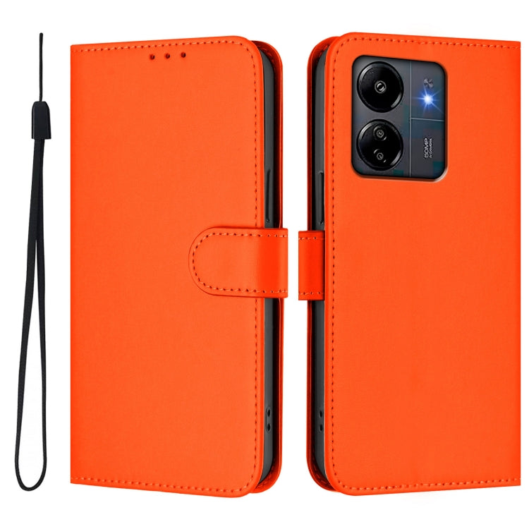 For Redmi 13C 4G Global Skin Feel Solid Color Leather Phone Case with Lanyard
