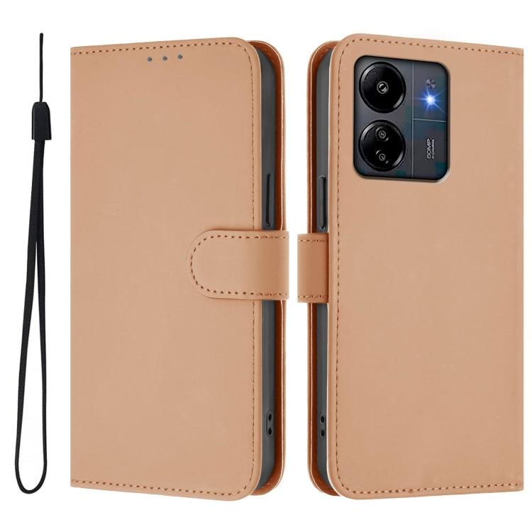 For Redmi 13C 4G Global Skin Feel Solid Color Leather Phone Case with Lanyard