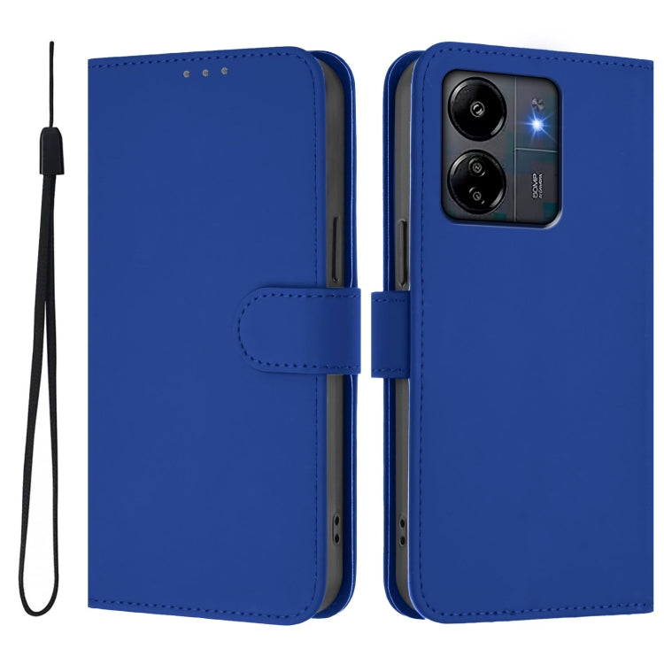 For Redmi 13C 4G Global Skin Feel Solid Color Leather Phone Case with Lanyard
