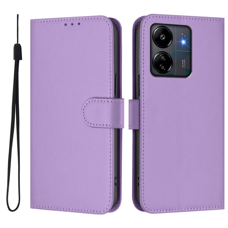 For Redmi 13C 4G Global Skin Feel Solid Color Leather Phone Case with Lanyard