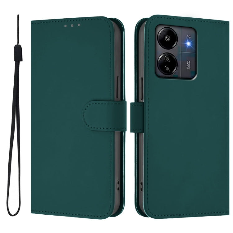 For Redmi 13C 4G Global Skin Feel Solid Color Leather Phone Case with Lanyard