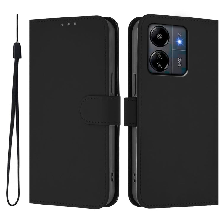 For Redmi 13C 4G Global Skin Feel Solid Color Leather Phone Case with Lanyard