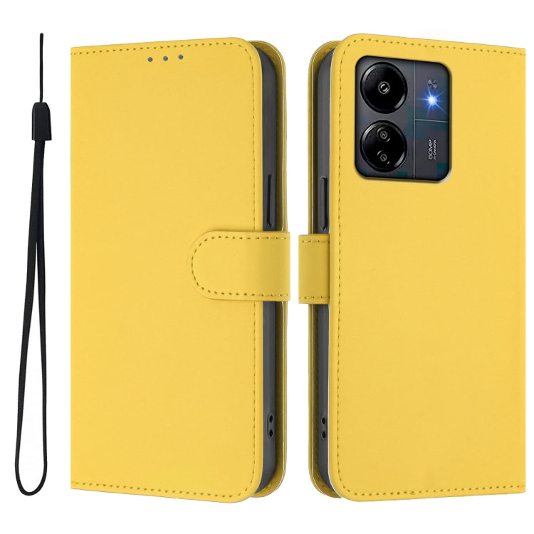 For Redmi 13C 4G Global Skin Feel Solid Color Leather Phone Case with Lanyard
