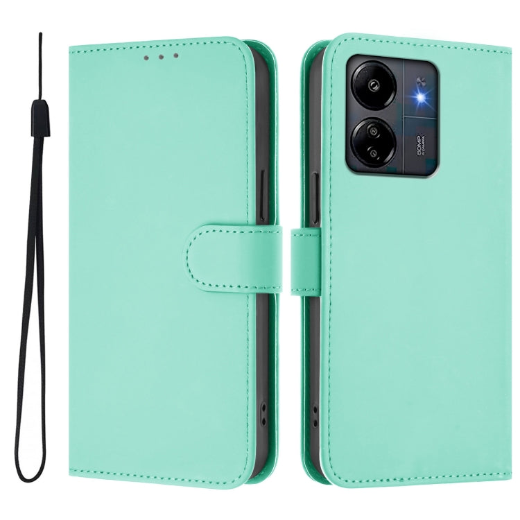 For Redmi 13C 4G Global Skin Feel Solid Color Leather Phone Case with Lanyard