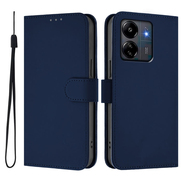 For Redmi 13C 4G Global Skin Feel Solid Color Leather Phone Case with Lanyard
