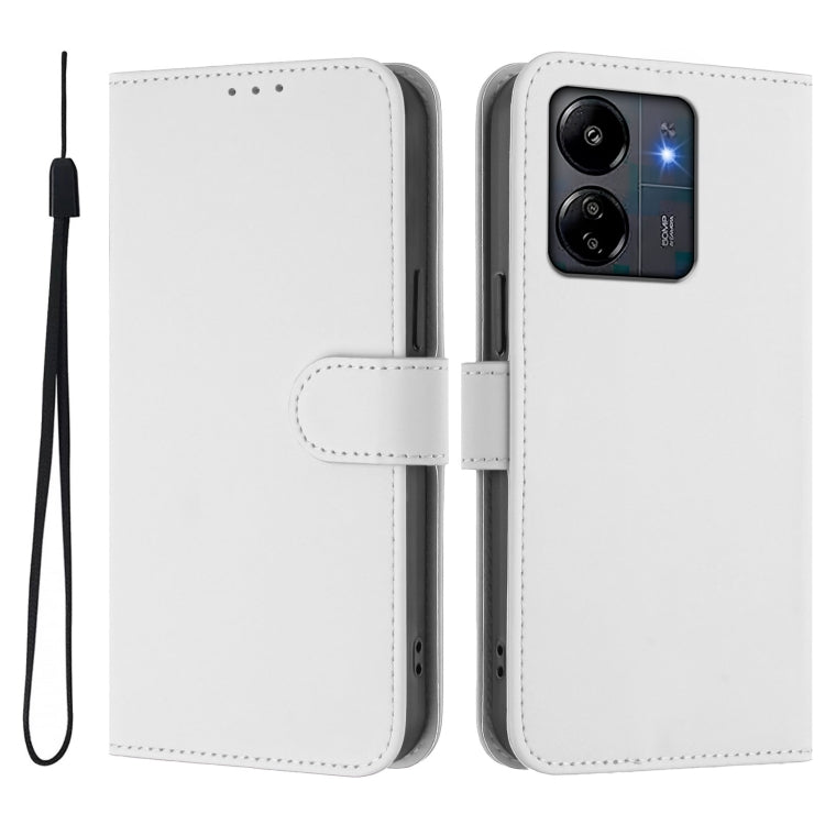 For Redmi 13C 4G Global Skin Feel Solid Color Leather Phone Case with Lanyard