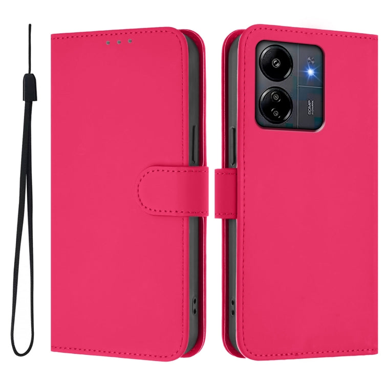 For Redmi 13C 4G Global Skin Feel Solid Color Leather Phone Case with Lanyard