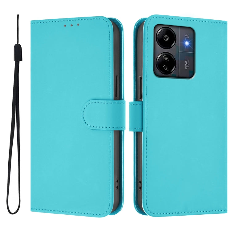 For Redmi 13C 4G Global Skin Feel Solid Color Leather Phone Case with Lanyard
