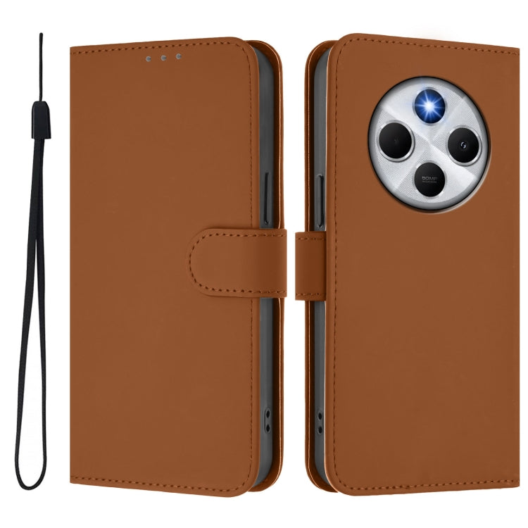 For Redmi 14C 4G Skin Feel Solid Color Leather Phone Case with Lanyard