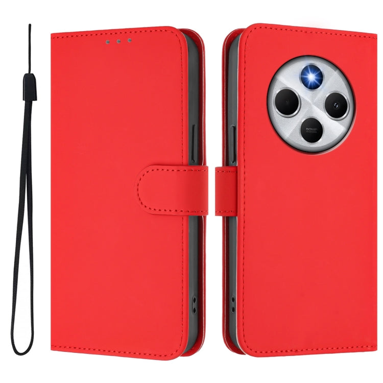For Redmi 14C 4G Skin Feel Solid Color Leather Phone Case with Lanyard