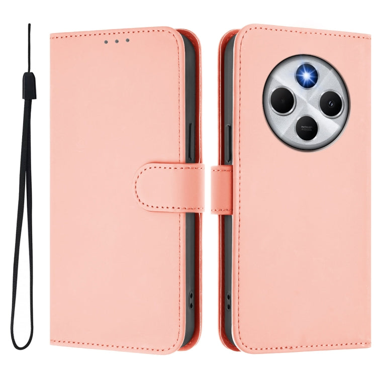 For Redmi 14C 4G Skin Feel Solid Color Leather Phone Case with Lanyard