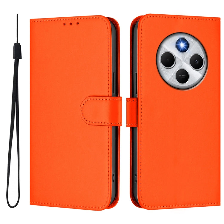 For Redmi 14C 4G Skin Feel Solid Color Leather Phone Case with Lanyard