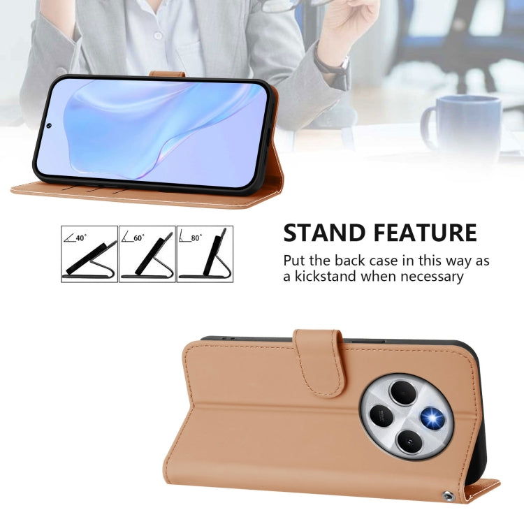 For Redmi 14C 4G Skin Feel Solid Color Leather Phone Case with Lanyard