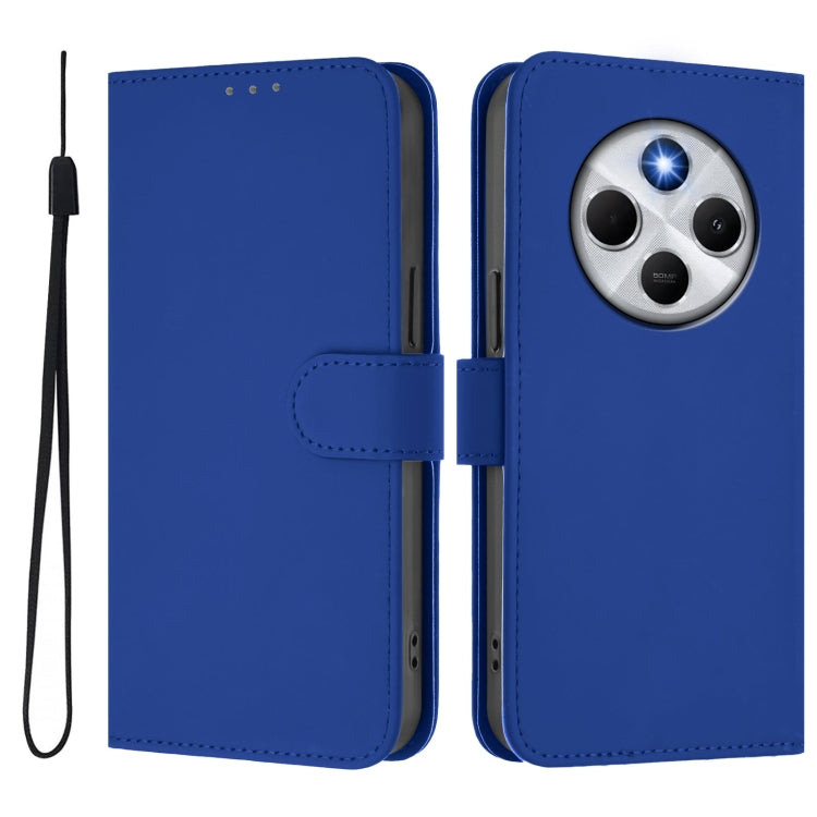 For Redmi 14C 4G Skin Feel Solid Color Leather Phone Case with Lanyard