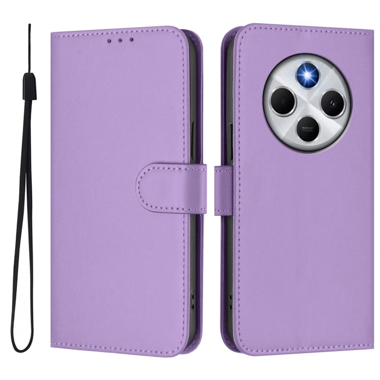 For Redmi 14C 4G Skin Feel Solid Color Leather Phone Case with Lanyard