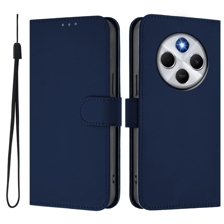 For Redmi 14C 4G Skin Feel Solid Color Leather Phone Case with Lanyard