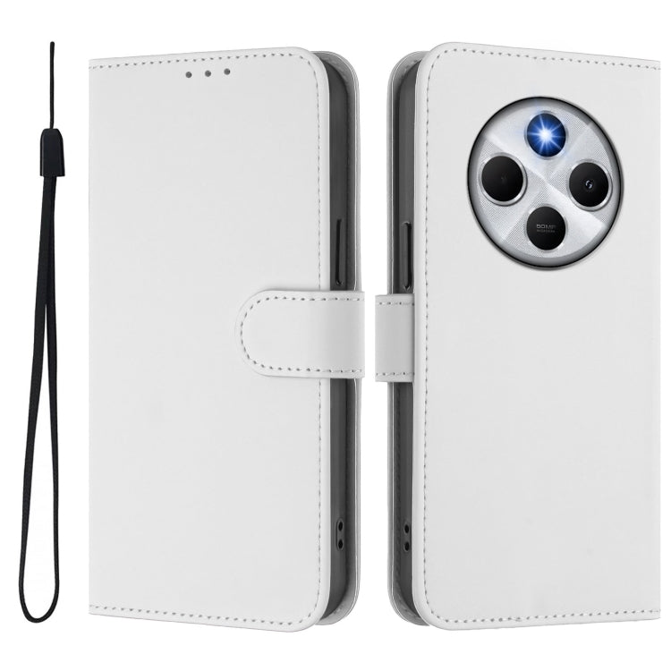 For Redmi 14C 4G Skin Feel Solid Color Leather Phone Case with Lanyard