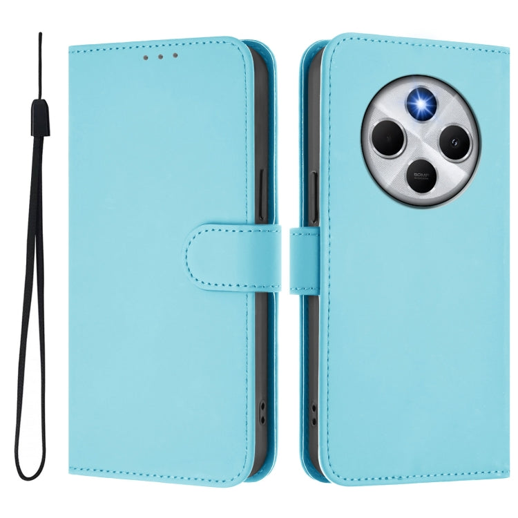 For Redmi 14C 4G Skin Feel Solid Color Leather Phone Case with Lanyard