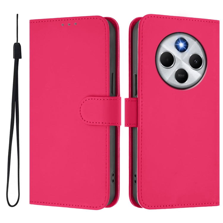 For Redmi 14C 4G Skin Feel Solid Color Leather Phone Case with Lanyard