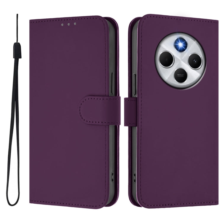 For Redmi 14C 4G Skin Feel Solid Color Leather Phone Case with Lanyard