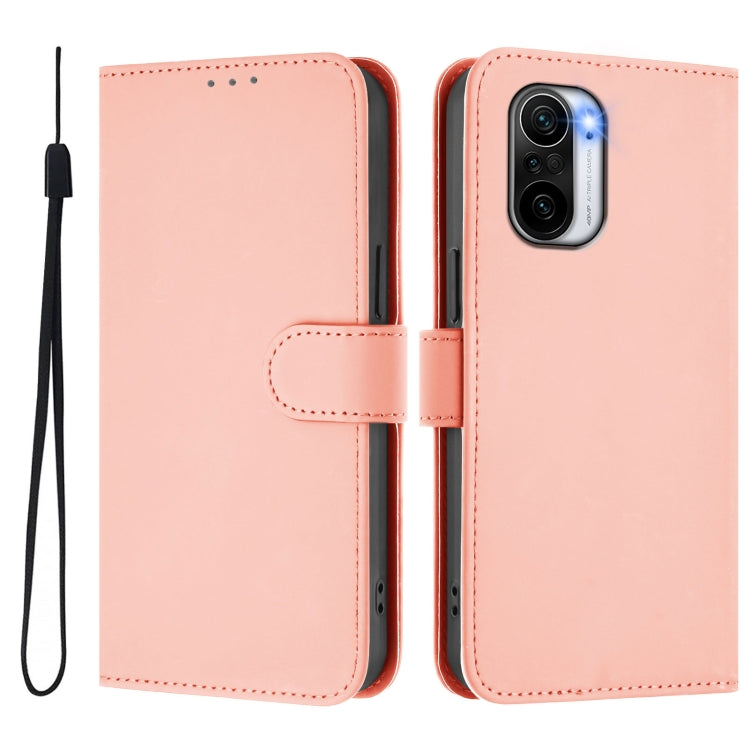 For Redmi K40 / K40 Pro Skin Feel Solid Color Leather Phone Case with Lanyard