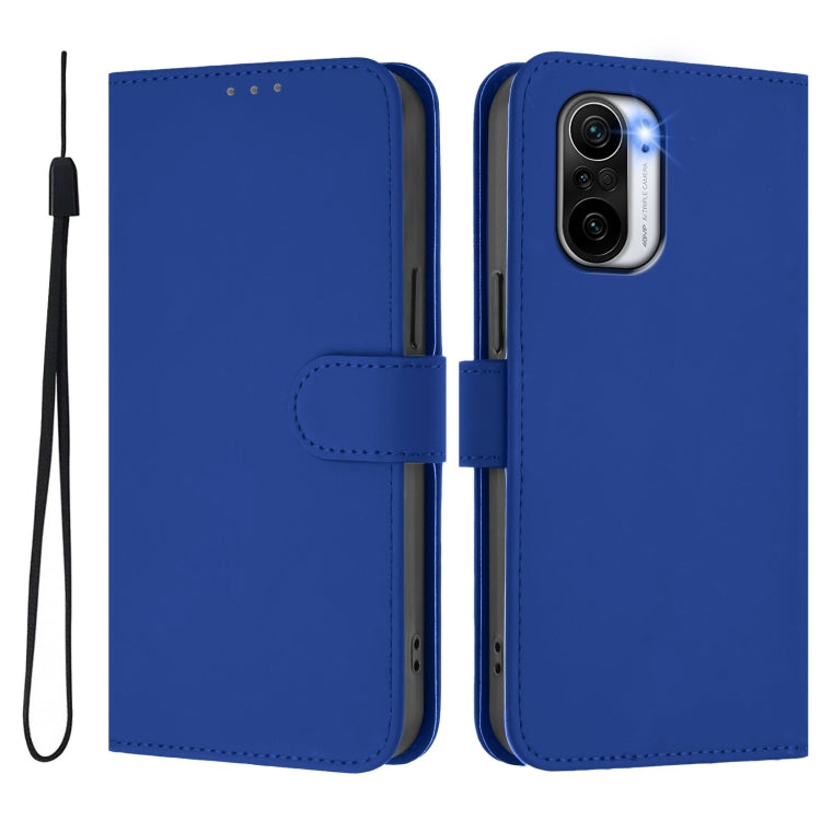 For Redmi K40 / K40 Pro Skin Feel Solid Color Leather Phone Case with Lanyard