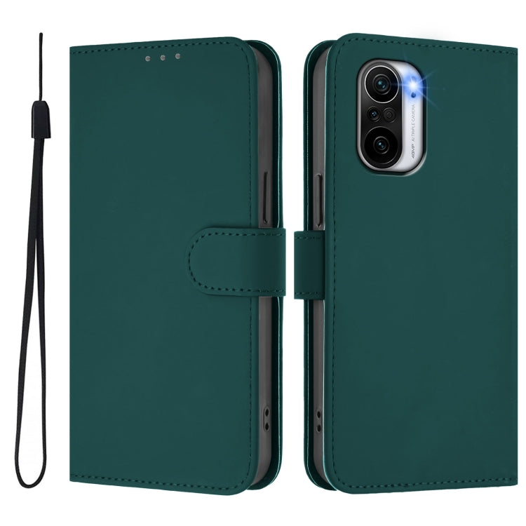 For Redmi K40 / K40 Pro Skin Feel Solid Color Leather Phone Case with Lanyard