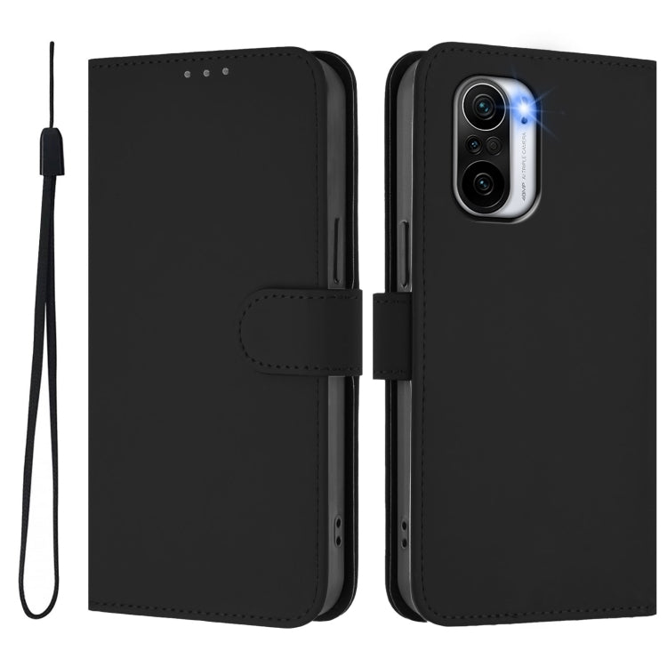 For Redmi K40 / K40 Pro Skin Feel Solid Color Leather Phone Case with Lanyard