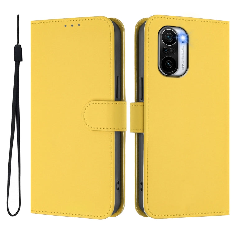 For Redmi K40 / K40 Pro Skin Feel Solid Color Leather Phone Case with Lanyard