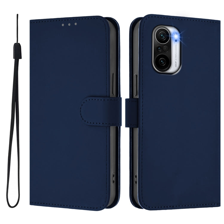 For Redmi K40 / K40 Pro Skin Feel Solid Color Leather Phone Case with Lanyard