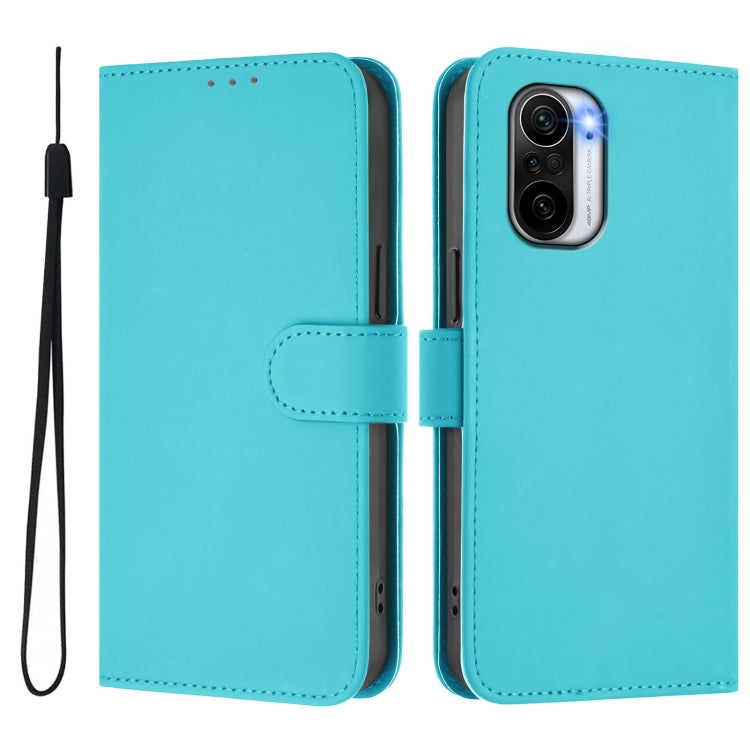 For Redmi K40 / K40 Pro Skin Feel Solid Color Leather Phone Case with Lanyard