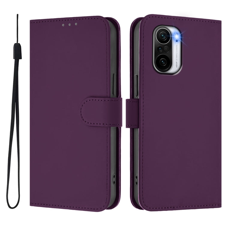 For Redmi K40 / K40 Pro Skin Feel Solid Color Leather Phone Case with Lanyard