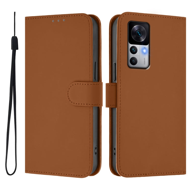 For Redmi K50 Ultra Skin Feel Solid Color Leather Phone Case with Lanyard