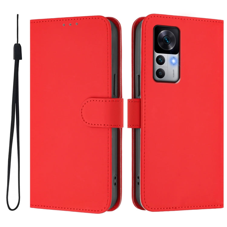 For Redmi K50 Ultra Skin Feel Solid Color Leather Phone Case with Lanyard