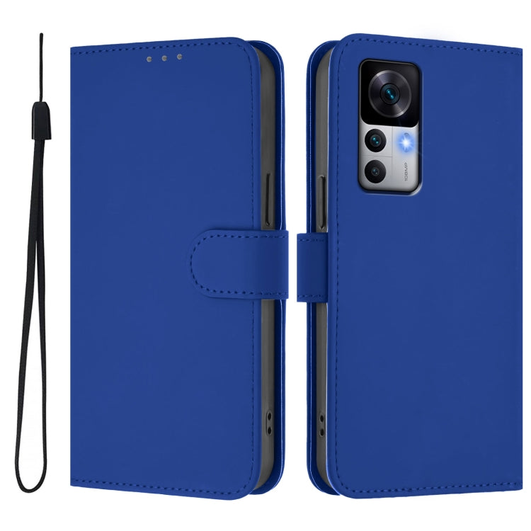 For Redmi K50 Ultra Skin Feel Solid Color Leather Phone Case with Lanyard