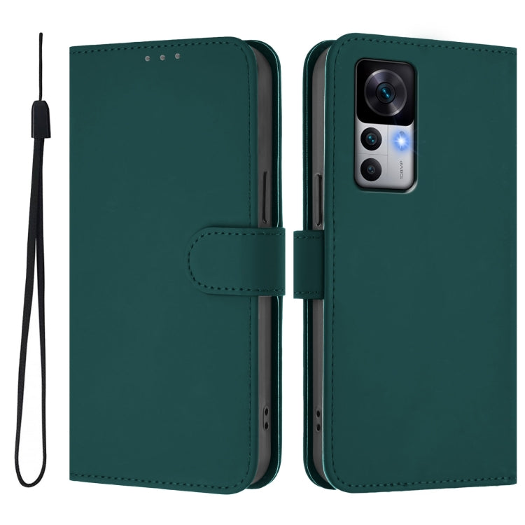 For Redmi K50 Ultra Skin Feel Solid Color Leather Phone Case with Lanyard