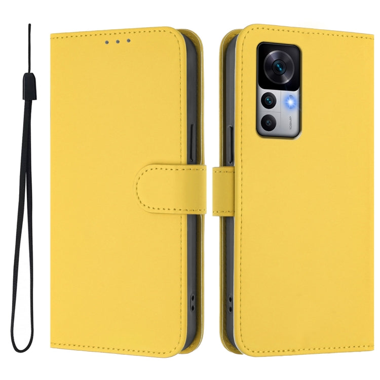 For Redmi K50 Ultra Skin Feel Solid Color Leather Phone Case with Lanyard