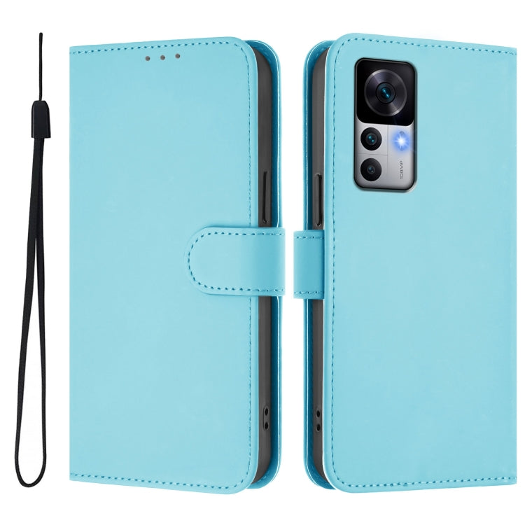 For Redmi K50 Ultra Skin Feel Solid Color Leather Phone Case with Lanyard