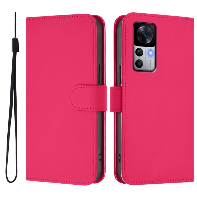 For Redmi K50 Ultra Skin Feel Solid Color Leather Phone Case with Lanyard