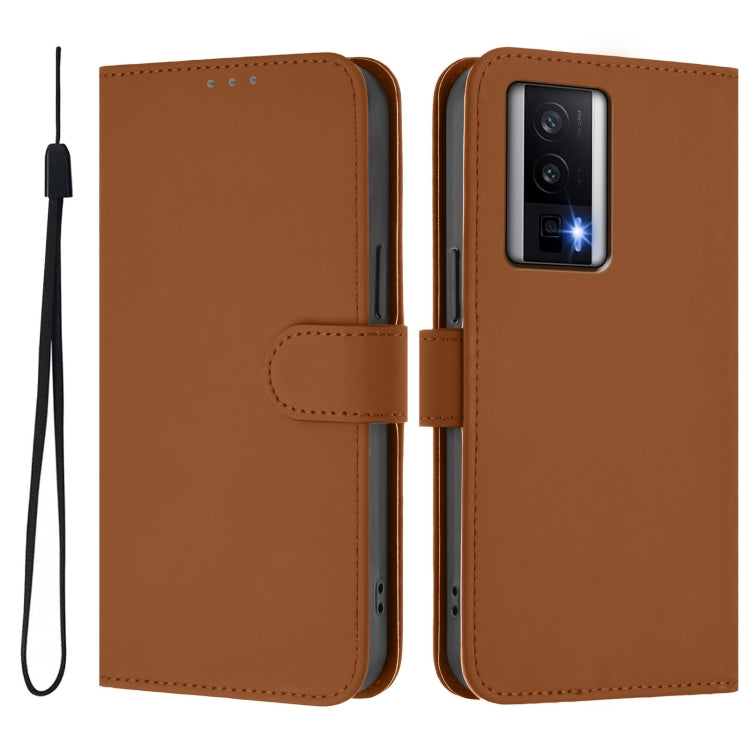 For Redmi K60 / K60 Pro Skin Feel Solid Color Leather Phone Case with Lanyard