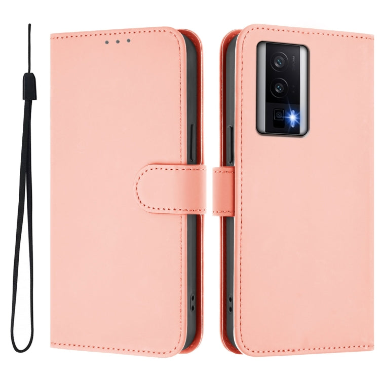 For Redmi K60 / K60 Pro Skin Feel Solid Color Leather Phone Case with Lanyard
