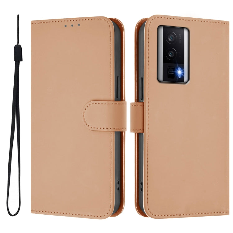 For Redmi K60 / K60 Pro Skin Feel Solid Color Leather Phone Case with Lanyard