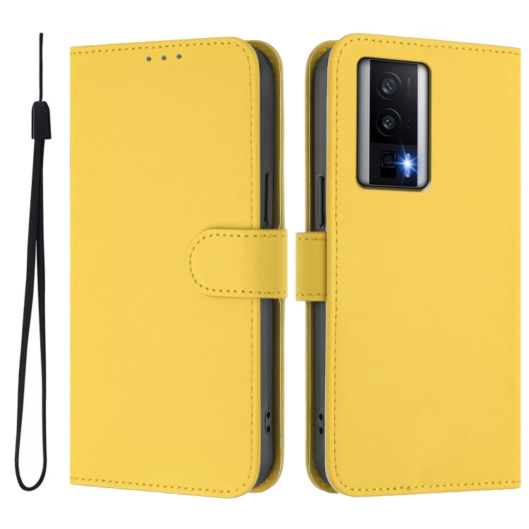 For Redmi K60 / K60 Pro Skin Feel Solid Color Leather Phone Case with Lanyard
