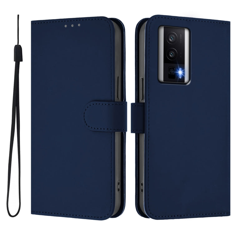 For Redmi K60 / K60 Pro Skin Feel Solid Color Leather Phone Case with Lanyard