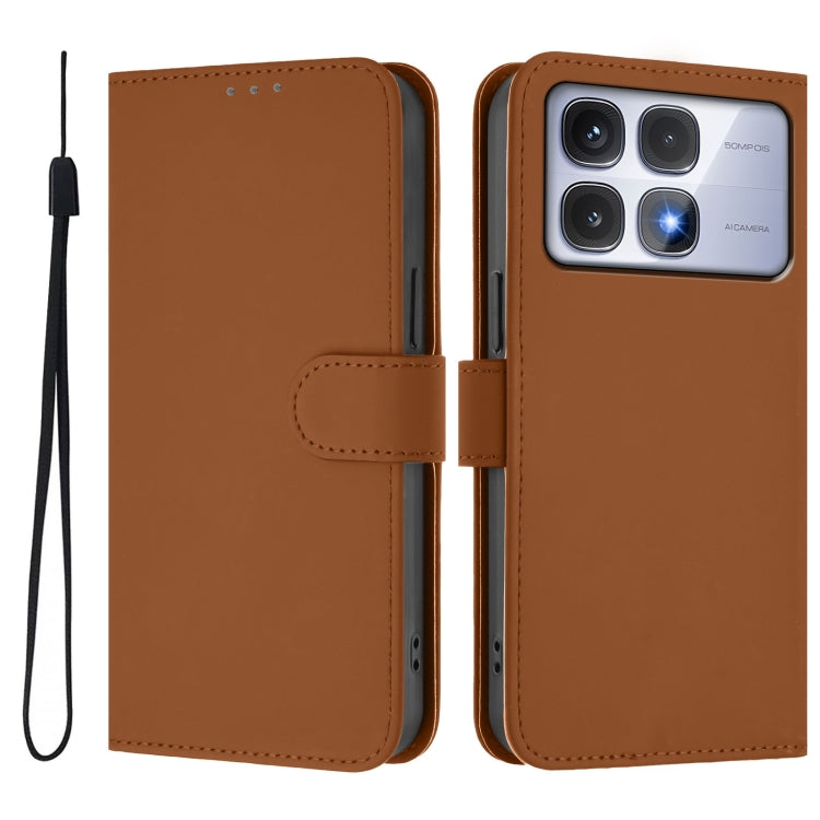 For Redmi K70 Ultra Global Skin Feel Solid Color Leather Phone Case with Lanyard