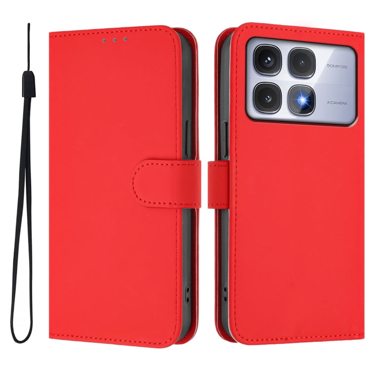 For Redmi K70 Ultra Global Skin Feel Solid Color Leather Phone Case with Lanyard