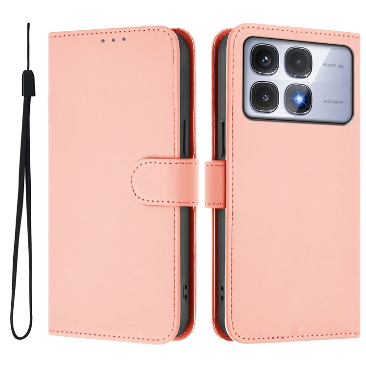 For Redmi K70 Ultra Global Skin Feel Solid Color Leather Phone Case with Lanyard