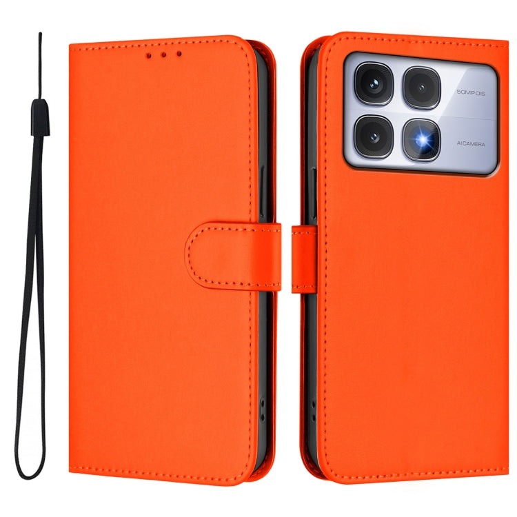 For Redmi K70 Ultra Global Skin Feel Solid Color Leather Phone Case with Lanyard