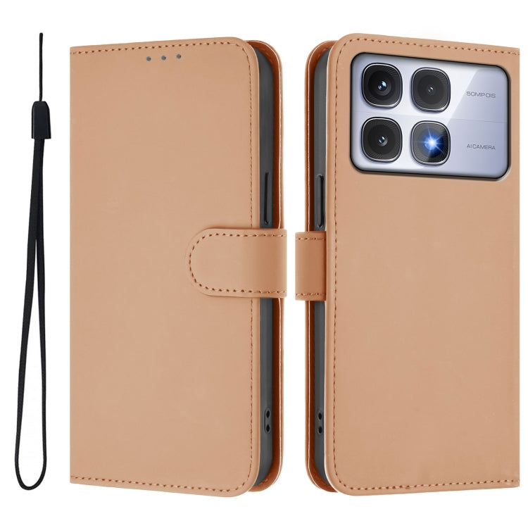 For Redmi K70 Ultra Global Skin Feel Solid Color Leather Phone Case with Lanyard